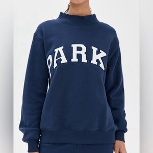 Parke Varsity Mock Neck Sweatshirt Navy BNWT